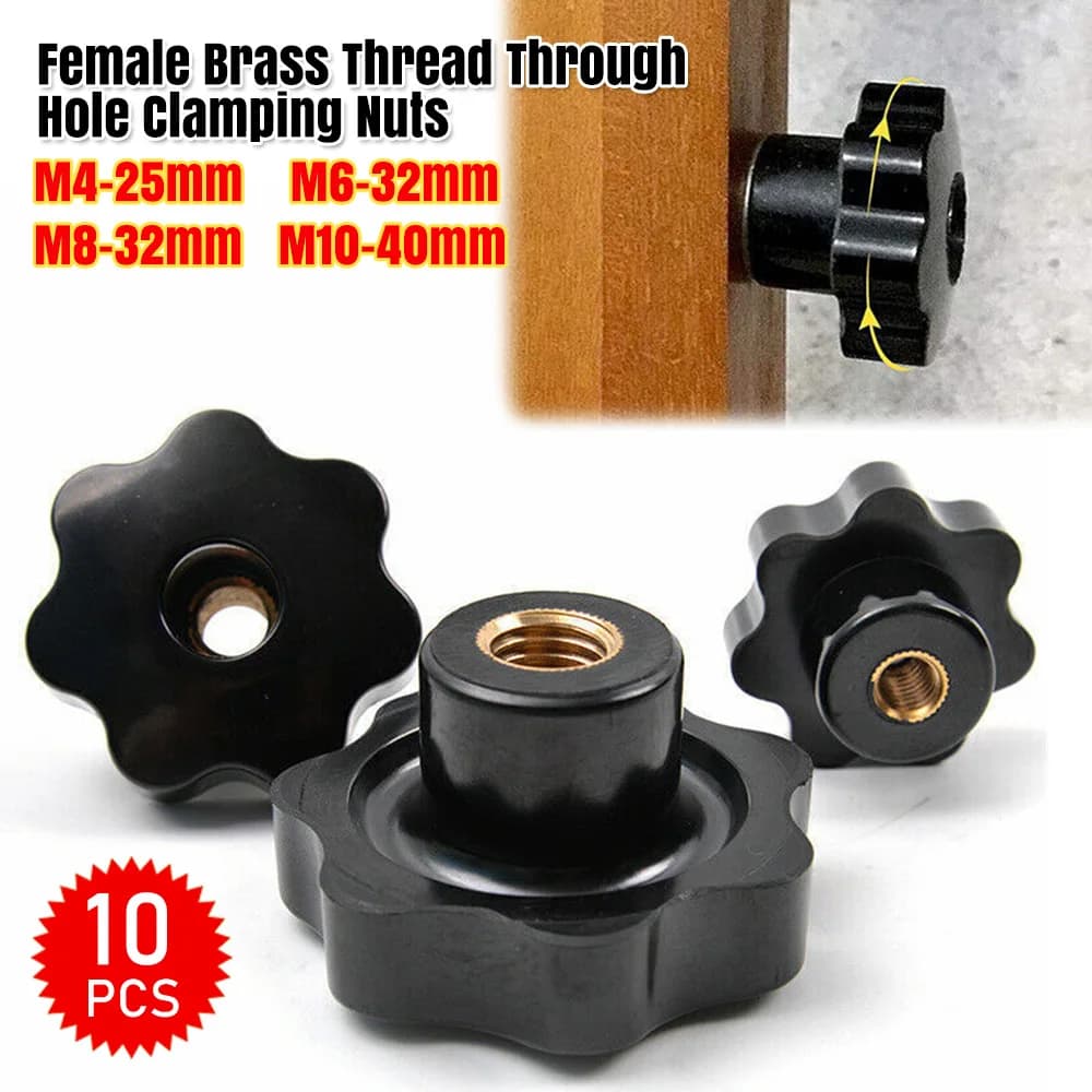 10PCS M4 M6 M8 M10 Female Brass Thread Through Hole Clamping Nuts Knob Handle
