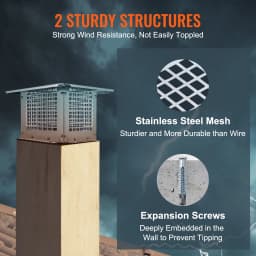 SucceBuy Chimney Cap 4Sizes 304Stainless Steel Fireplace Chimney Cover Not Easily Toppled Fits Mesh Flue Outside Cover Silver