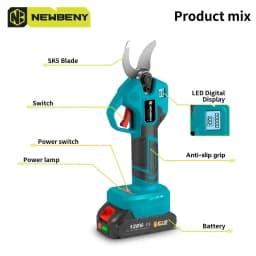 NEWBENY 30mm Brushless Electric Pruning Shears 4 Gear Cordless Garden Fruit Tree Bonsai Beautify Tool For Makita Battery Pin