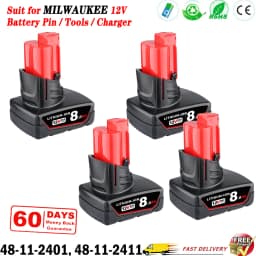 1/2/4Pcs M12 8.0Ah Replace for Milwaukee 12V Battery Pin Compatible with Cordless Power Tool 48-11-2440 48-11-2412 48-11-2450