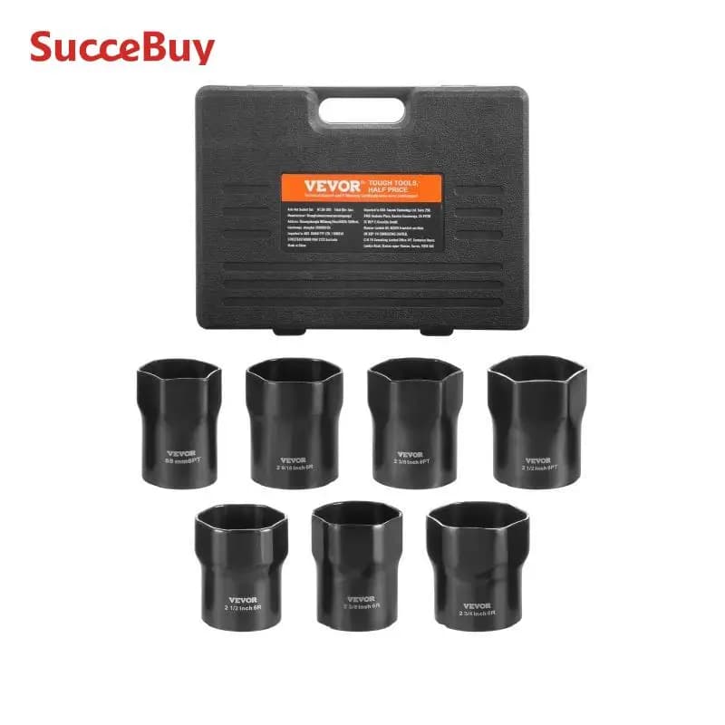 SucceBuy Wheel Bearing Locknut Socket Set 1/2 inch Drive 7 Piece SAE and Metric 6-Point Socket Vehicles Storage Case