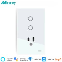 Melery AU Smart Tuya WiFi Light Switch Argentina Plug Australia Outlet Touch Glass Wall Socket Remote by Alexa & Google Home