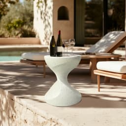 Hourglass Shaped Lightweight Concrete Side Table White Bedside Accent End Table for Living Room, Balcony