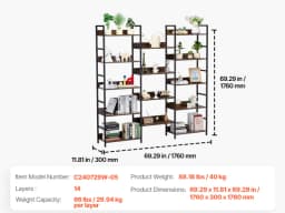 SucceBuy Metal Bookshelf 3-14-Tier Tall Industrial Bookshelf Vintage Display Storage Bookcase with Open Shelves to Home Office