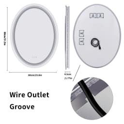 600x800mm LED Oval Anti-Fog Smart Touch Sensor Memory Function Wall Vanity Mirror Bathroom Backlit Front Lighted with 3 Colors