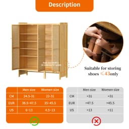 Bamboo Shoes Rack Organizer Cabinet with Doors and 6 Tiers Shelves for for Entryway Hallway