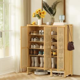 Bamboo Shoes Rack Organizer Cabinet with Doors and 6 Tiers Shelves for for Entryway Hallway