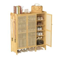 Bamboo Shoes Rack Organizer Cabinet with Doors and 6 Tiers Shelves for for Entryway Hallway