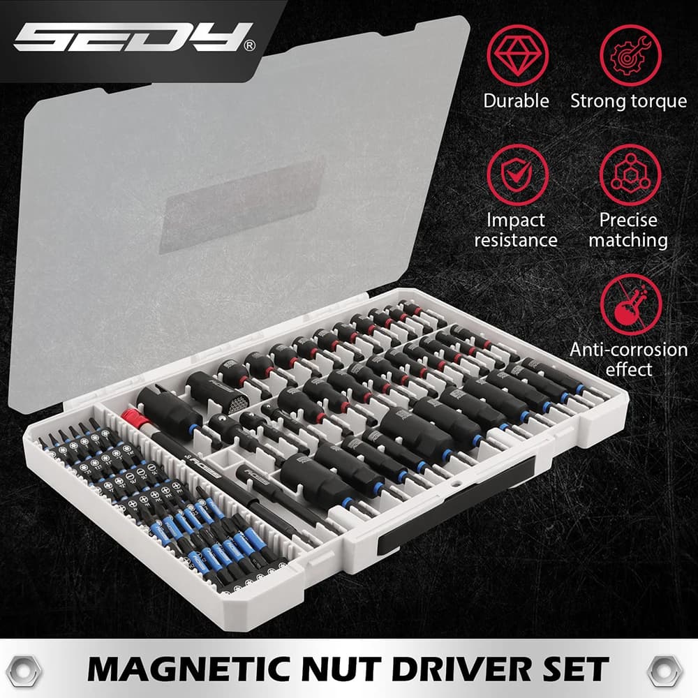SEDY 80-Piece Premium Magnetic Impact Nut Driver Set Metric & SAE with Socket AdaptersBit Holder Wing Nut Driver