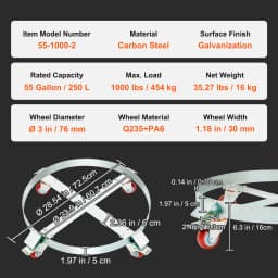 SucceBuy 55Gal Swivel Drum Dolly Heavy Duty Bucket Cart with 4/5/8 Rotating Casters Wheels Anti-Tipping for Workshops Warehous
