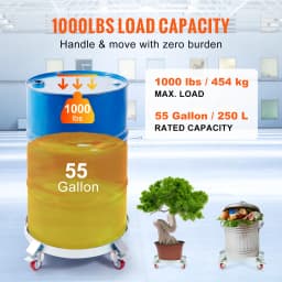 SucceBuy 55Gal Swivel Drum Dolly Heavy Duty Bucket Cart with 4/5/8 Rotating Casters Wheels Anti-Tipping for Workshops Warehous
