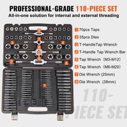 SucceBuy Tap and Die Set 110/116PCs Metric SAE Standard Bearing Steel Taps and Dies Essential Threading Tool