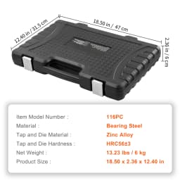 SucceBuy Tap and Die Set 110/116PCs Metric SAE Standard Bearing Steel Taps and Dies Essential Threading Tool