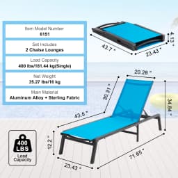 SucceBuy Chaise Lounge Chair Outdoor Aluminum Patio LoungeFolding Pool Lounge Recliner Full Flat to Patio Beach Pool Dark Grey