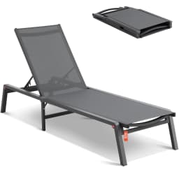 SucceBuy Chaise Lounge Chair Outdoor Aluminum Patio LoungeFolding Pool Lounge Recliner Full Flat to Patio Beach Pool Dark Grey