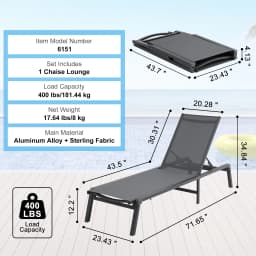 SucceBuy Chaise Lounge Chair Outdoor Aluminum Patio LoungeFolding Pool Lounge Recliner Full Flat to Patio Beach Pool Dark Grey