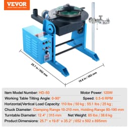 SucceBuy Rotary Welding Positioner50KG 0-90°Welding Positioning Turntable Table0.5-6RPM 120W with 12.4 Inch 3-Jaw Lathe Chuck