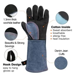 HITBOX 14/16inch Welding Gloves For Tig Mig Welder Works Barbecue Kitchen Stove Heat-resistant Thick Cow Split Leather Gloves