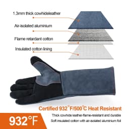 HITBOX 14/16inch Welding Gloves For Tig Mig Welder Works Barbecue Kitchen Stove Heat-resistant Thick Cow Split Leather Gloves