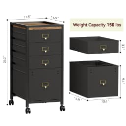 File Cabinet with 3 Drawer, Mobile Filing Cabinet for Home Office Fits Letter Size or A4, Fabric Vertical File Cabinet on Wheels