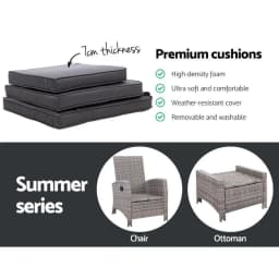 2 Piece Recliner Chairs Sun Lounger Wicker Outdoor Furniture Adjustable Grey Set