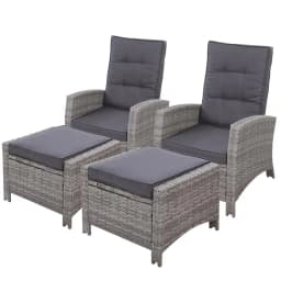 2 Piece Recliner Chairs Sun Lounger Wicker Outdoor Furniture Adjustable Grey Set