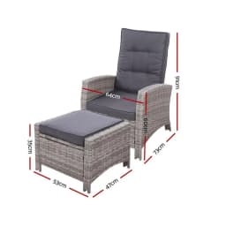 2 Piece Recliner Chairs Sun Lounger Wicker Outdoor Furniture Adjustable Grey Set