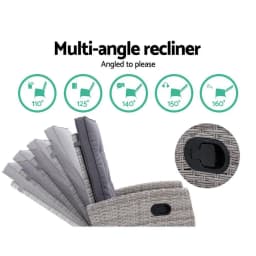 2 Piece Recliner Chairs Sun Lounger Wicker Outdoor Furniture Adjustable Grey Set