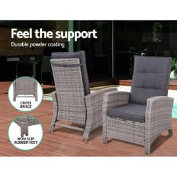 2 Piece Recliner Chairs Sun Lounger Wicker Outdoor Furniture Adjustable Grey Set