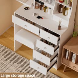 Modern Makeup Vanity Dressing Table Set with 10 Led Lighted Adjustable Mirror, Vanity Stool & 6 Drawers Storage Organizer