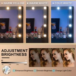 Teousev White Vanity Desk Set with 11 LED Lighted Mirror, 7 Sliding Drawers, 3 Color Dimmable, Easy Assembly for Women Bedroom