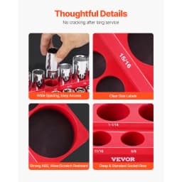 SucceBuy 3PCS Red Magnetic Socket Organizer Set 3/8'' 1/4'' 1/2'' SAE Socket Trays up to 68PCS Standard & Deep Sockets for Tools