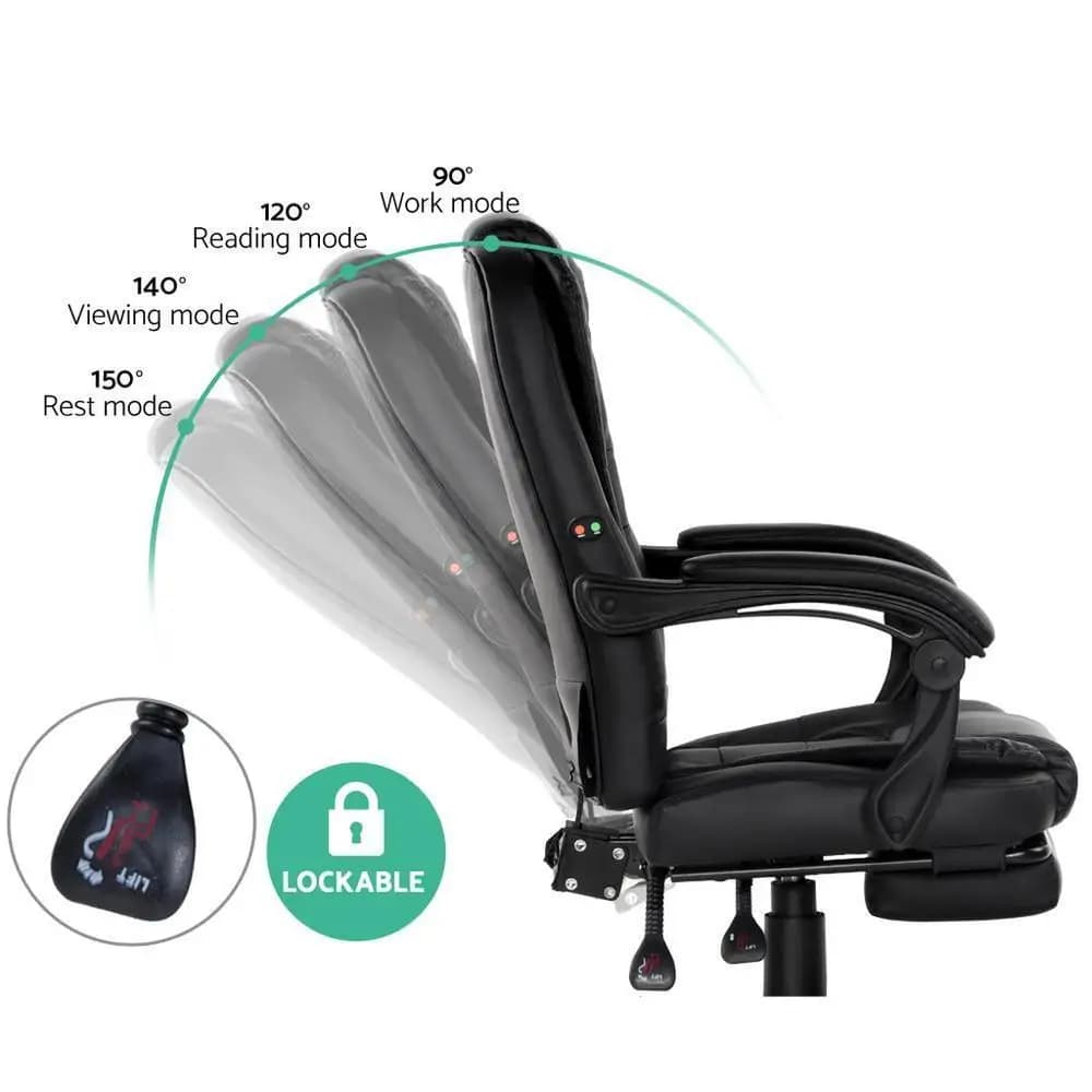 Ergonomic PU Leather Office Chair with Footrest Black Reclining Massage Chair
