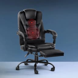 Ergonomic PU Leather Office Chair with Footrest Black Reclining Massage Chair