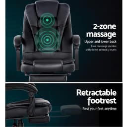 Ergonomic PU Leather Office Chair with Footrest Black Reclining Massage Chair