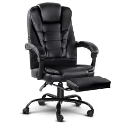 Ergonomic PU Leather Office Chair with Footrest Black Reclining Massage Chair