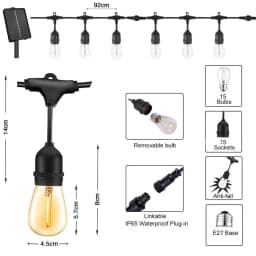 15LED 48FT Solar Festoon String Lights Wedding Party Lights WaterProof Outdoor