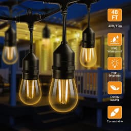 15LED 48FT Solar Festoon String Lights Wedding Party Lights WaterProof Outdoor