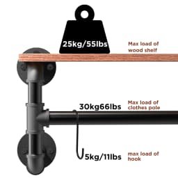 Wall Mounted Clothes Rail Industrial Pipe Hanging Rod Garment Rack Space Saving Closet Organizer for Home
