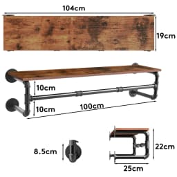 Wall Mounted Clothes Rail Industrial Pipe Hanging Rod Garment Rack Space Saving Closet Organizer for Home