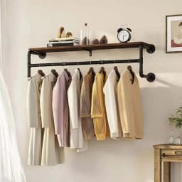 Wall Mounted Clothes Rail Industrial Pipe Hanging Rod Garment Rack Space Saving Closet Organizer for Home