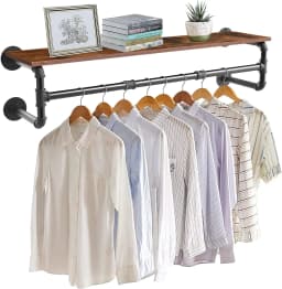 Wall Mounted Clothes Rail Industrial Pipe Hanging Rod Garment Rack Space Saving Closet Organizer for Home