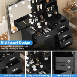 Black Vanity Table With Sliding Mirror &3 Models LED Lights Makeup Dressing Desk