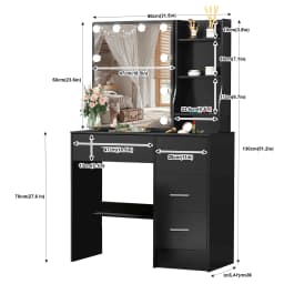 Black Vanity Table With Sliding Mirror &3 Models LED Lights Makeup Dressing Desk