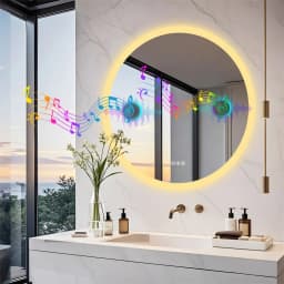 Round Bathroom Mirror 800x800mm with Bluetooth Wall Illuminated LED Vanity Mirror, Anti-Fog, Three Color Light, Memory Function