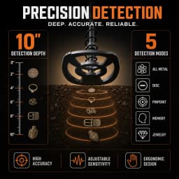 Professional Underground Metal Detector for Adults, 12" (30cm) Waterproof Coil High Precision, 5 Modes Dual Backlit LCD DSP, Adjustable 48-150cm for Gold Treasure Hunting