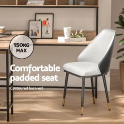 Modern Beige and Black Leather Dining Chair Set of 2 Upholstered Seat Kitchen and Dining Room Chairs with Sturdy Frame
