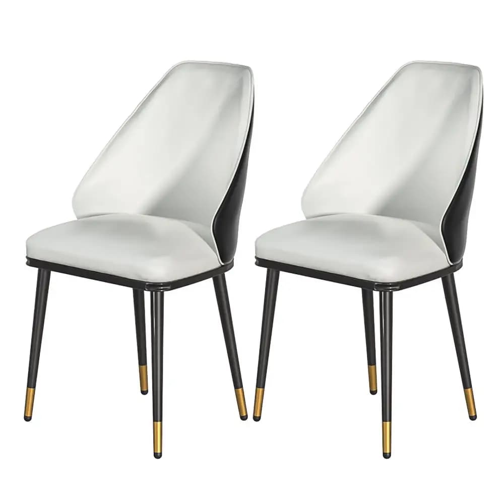 Modern Beige and Black Leather Dining Chair Set of 2 Upholstered Seat Kitchen and Dining Room Chairs with Sturdy Frame