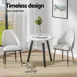 Modern Beige and Black Leather Dining Chair Set of 2 Upholstered Seat Kitchen and Dining Room Chairs with Sturdy Frame