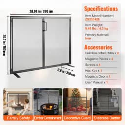 VEVOR Fireplace Screen 1/3 Panel Sturdy Iron Mesh Fireplace Screen Spark Guard Cover For Living Room Home Decor Modern/Vintage